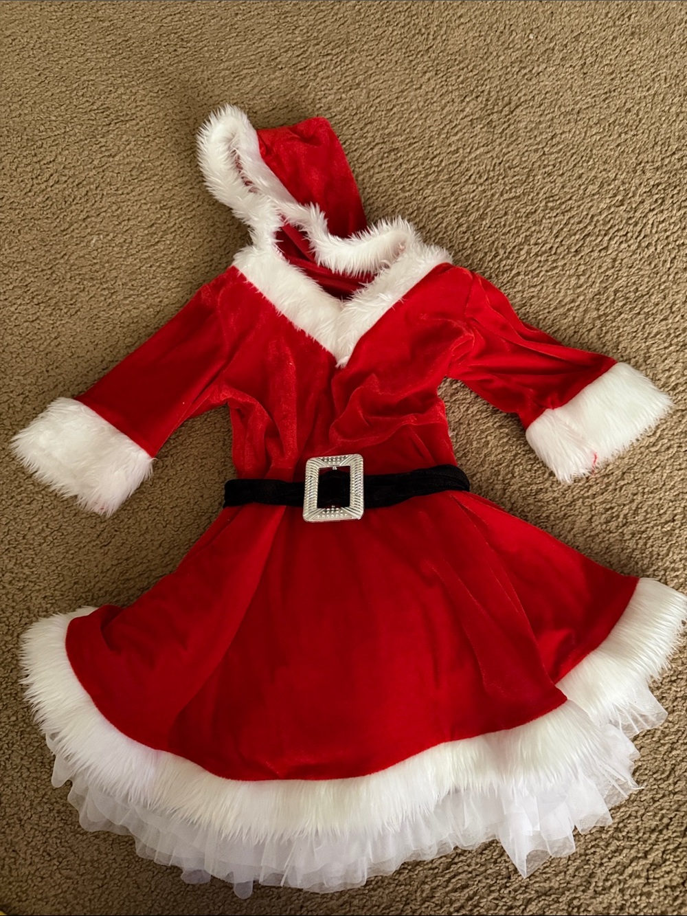 Kids Red Santa Hooded Dress Costume with Belt